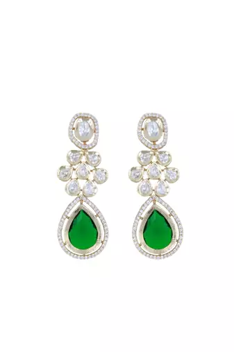 Moissanite Kundan Emerald Green Dangler Earrings