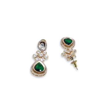 Moissanite Kundan Emerald Green Dangler Earrings 3