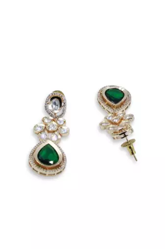 Moissanite Kundan Emerald Green Dangler Earrings