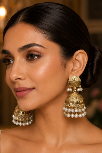 Heritage gold plated punjabi jhumka earrings