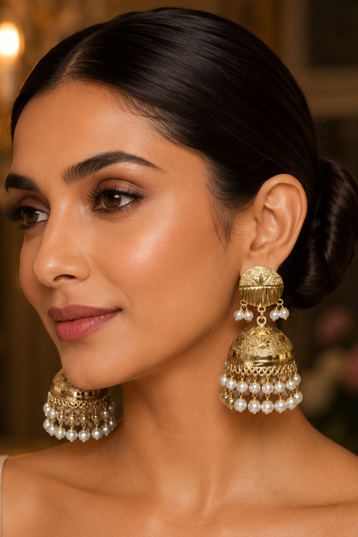 Heritage gold plated punjabi jhumka earrings