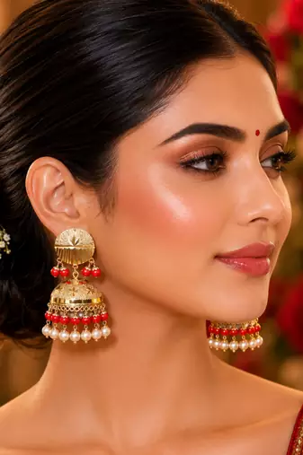 Festive wear punjabi gold plated jhumka earrings