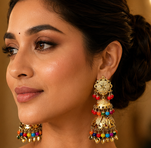 Multi layered punjabi gold plated jhumka earrings