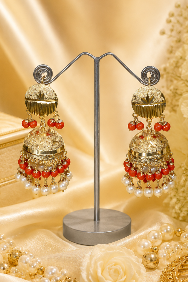 Festive wear punjabi gold plated jhumka earrings