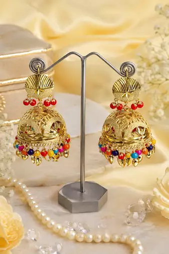 Elegant punjabi style gold plated jhumka earrings