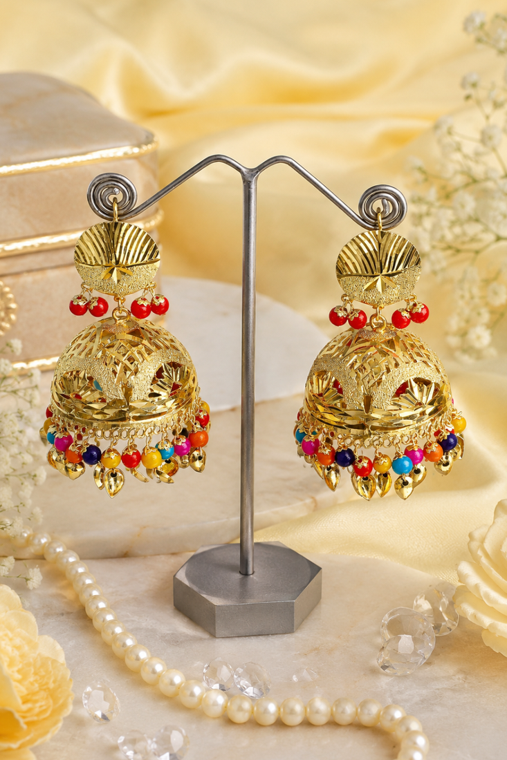 Elegant punjabi style gold plated jhumka earrings