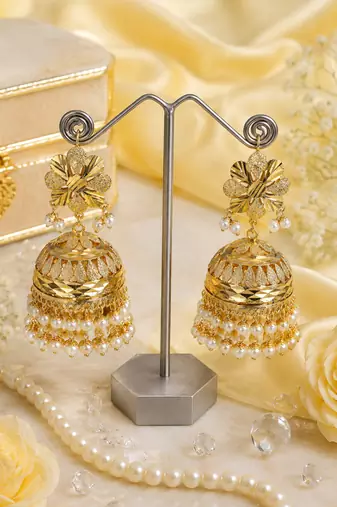 Grand heritage gold plated punjabi jhumka earrings