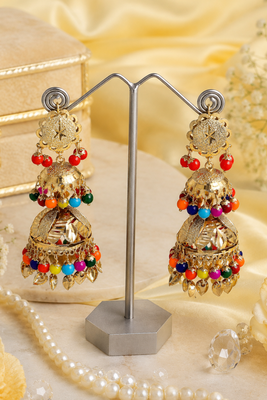 Multi layered punjabi gold plated jhumka earrings 2