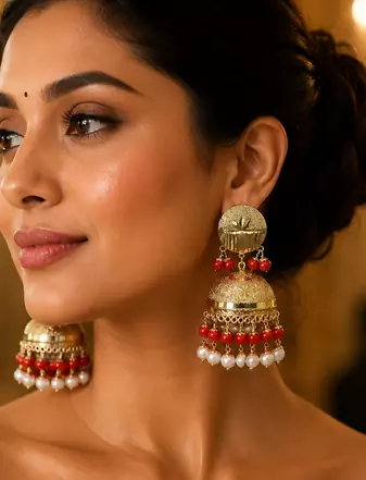 Festive wear punjabi gold plated jhumka earrings