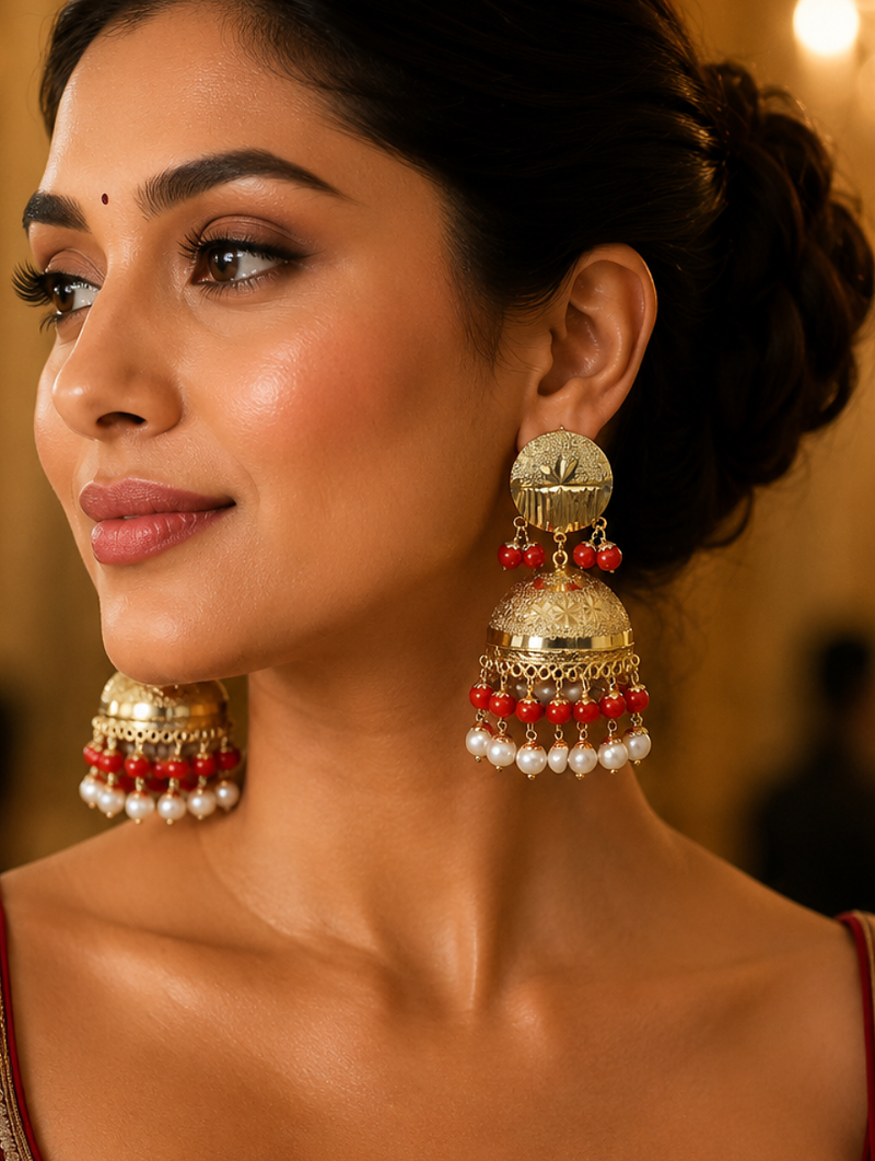 Festive wear punjabi gold plated jhumka earrings