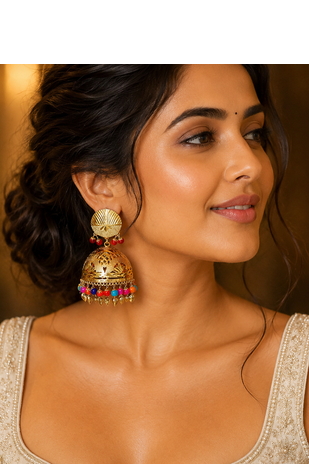 Elegant punjabi style gold plated jhumka earrings 3