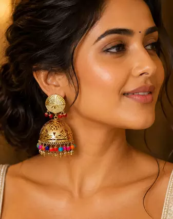 Elegant punjabi style gold plated jhumka earrings
