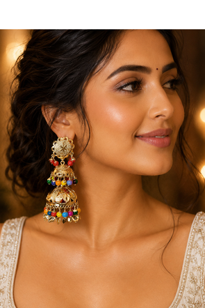 Multi layered punjabi gold plated jhumka earrings 3