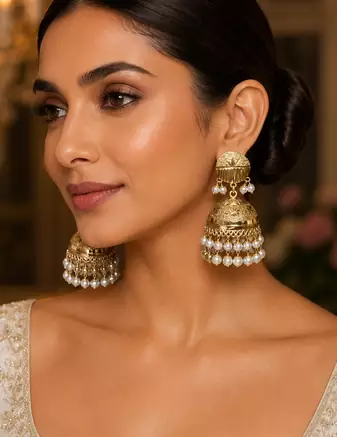 Heritage gold plated punjabi jhumka earrings