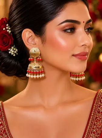 Festive wear punjabi gold plated jhumka earrings
