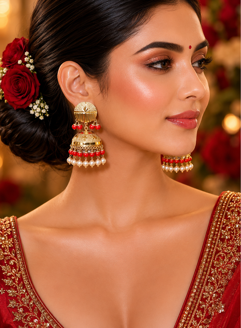 Festive wear punjabi gold plated jhumka earrings