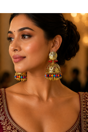 Elegant punjabi style gold plated jhumka earrings 4