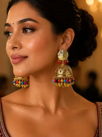 Elegant punjabi style gold plated jhumka earrings