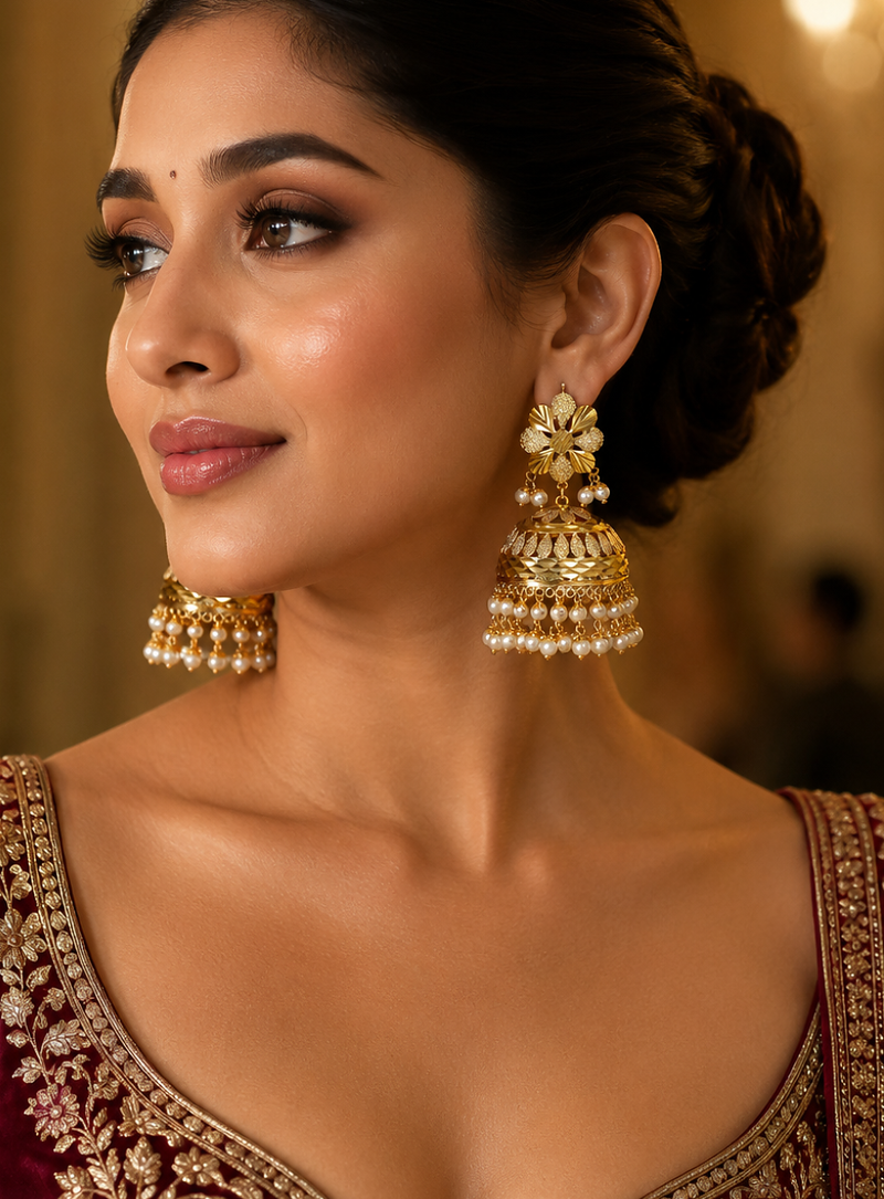Grand heritage gold plated punjabi jhumka earrings