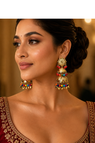 Multi layered punjabi gold plated jhumka earrings 4