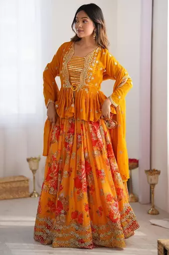 Yellow Lehenga Choli with dupatta  Up To 42