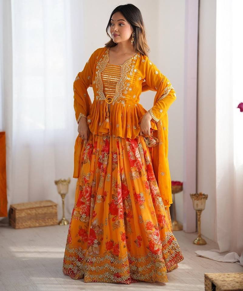 Yellow Lehenga Choli with dupatta  Up To 42