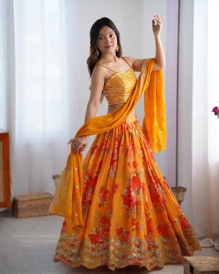 Yellow Lehenga Choli with dupatta  Up To 42 2