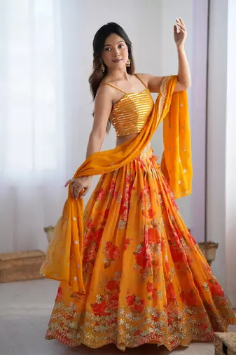 Yellow Lehenga Choli with dupatta  Up To 42
