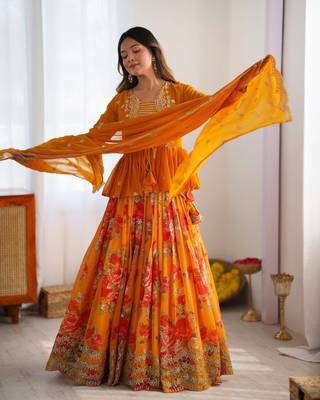 Yellow Lehenga Choli with dupatta  Up To 42 4