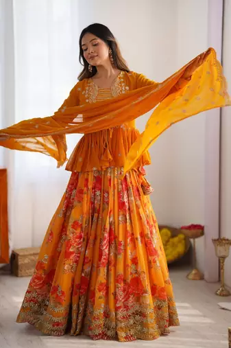 Yellow Lehenga Choli with dupatta  Up To 42