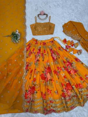 Yellow Lehenga Choli with dupatta  Up To 42 5