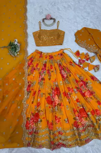 Yellow Lehenga Choli with dupatta  Up To 42