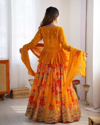 Yellow Lehenga Choli with dupatta  Up To 42 6