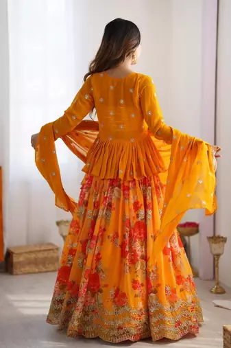 Yellow Lehenga Choli with dupatta  Up To 42