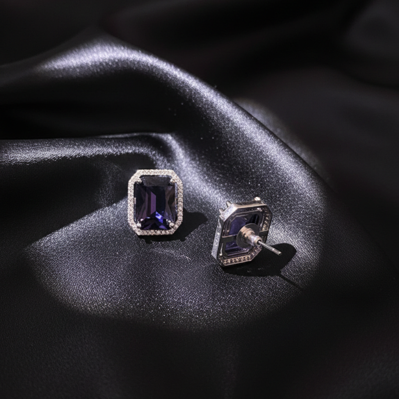 Purple Stone AD Stud Earrings
