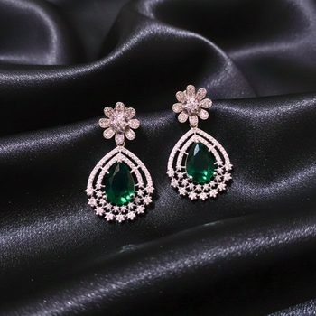 Green Stone AD Studded Dangler Earrings 1