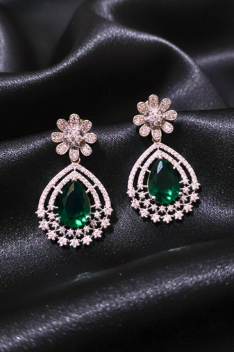 Green Stone AD Studded Dangler Earrings