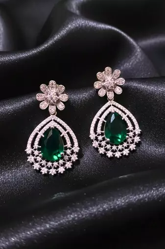 Green Stone AD Studded Dangler Earrings