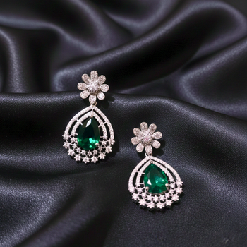 Green Stone AD Studded Dangler Earrings 2