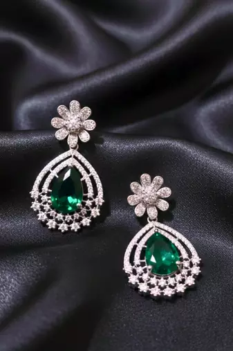 Green Stone AD Studded Dangler Earrings