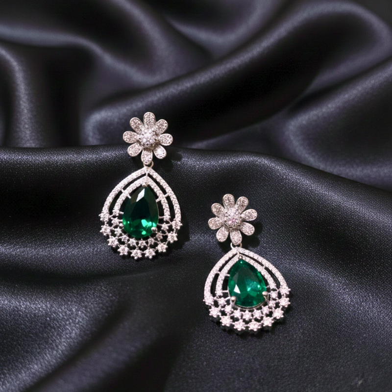 Green Stone AD Studded Dangler Earrings