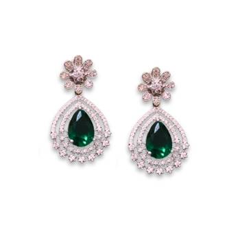 Green Stone AD Studded Dangler Earrings 3