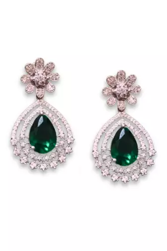 Green Stone AD Studded Dangler Earrings