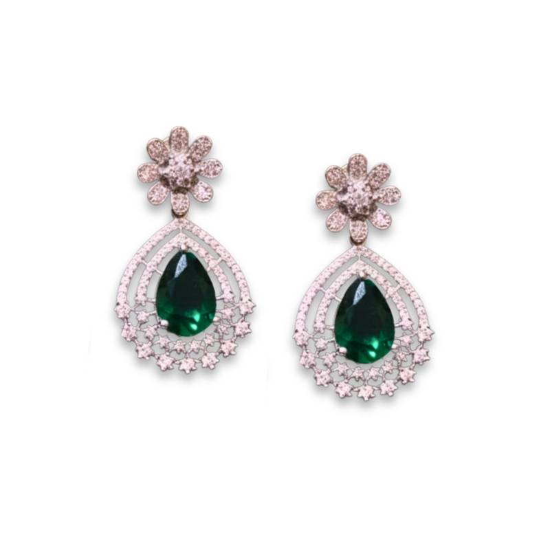 Green Stone AD Studded Dangler Earrings