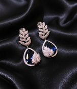 Blue Stone AD Flower Motif Dangler Earrings