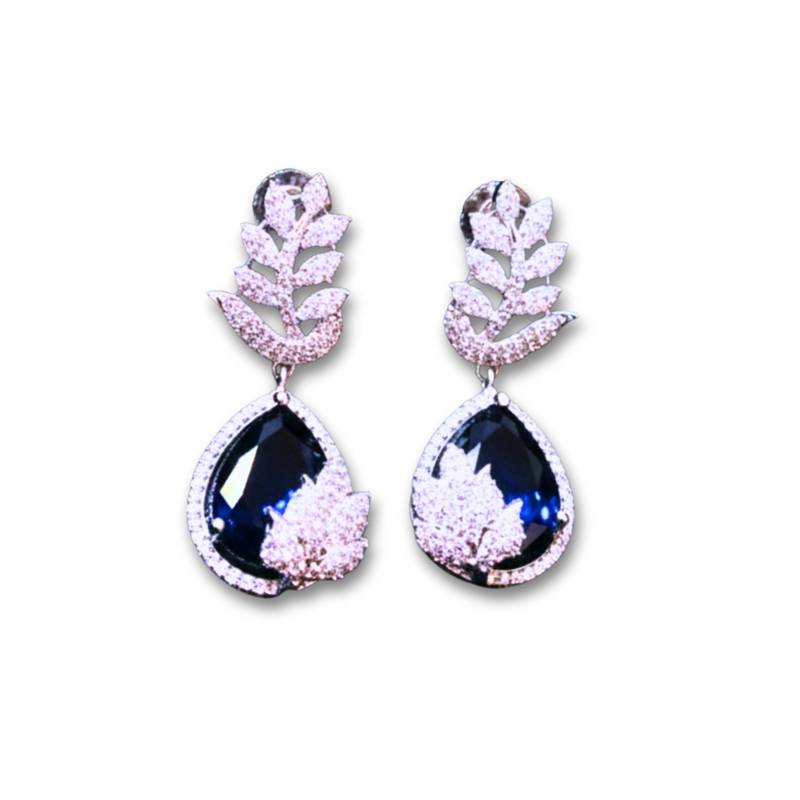 Blue Stone AD Flower Motif Dangler Earrings
