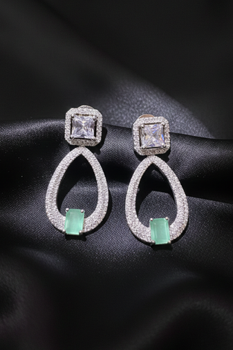 Mint Green Stone AD Dangling Earrings