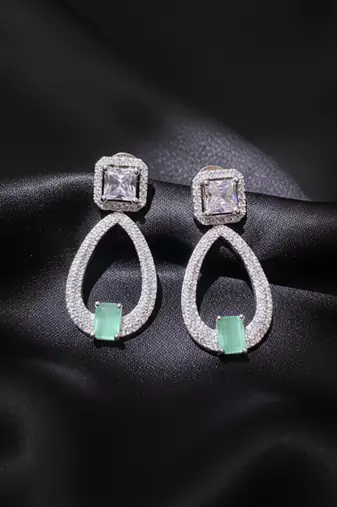 Mint Green Stone AD Dangling Earrings
