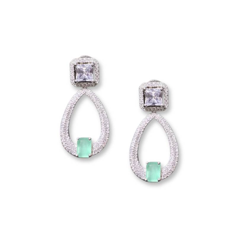 Mint Green Stone AD Dangling Earrings
