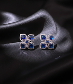 Blue Stone AD Flower Stud Earrings
